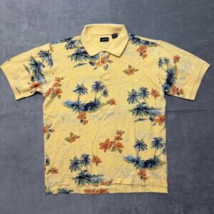 IZOD Size Large Island Tropical Floral Print Cotton Polo Style Golf Shirt